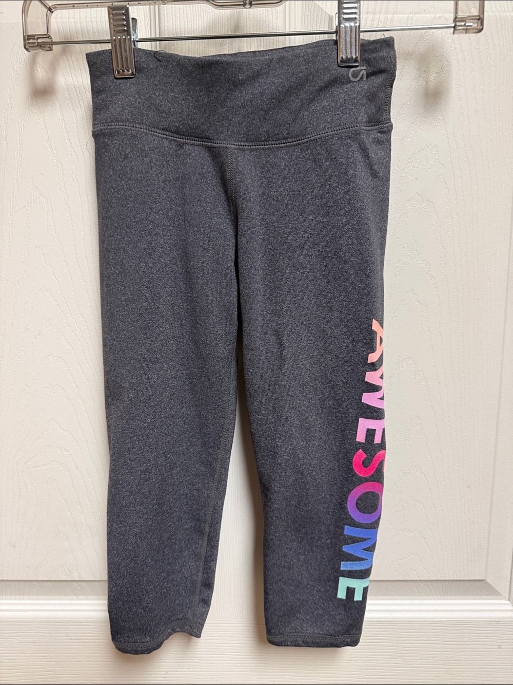 GAP Charcoal Capri Leggings with Rainbow "AWESOME" Side Print